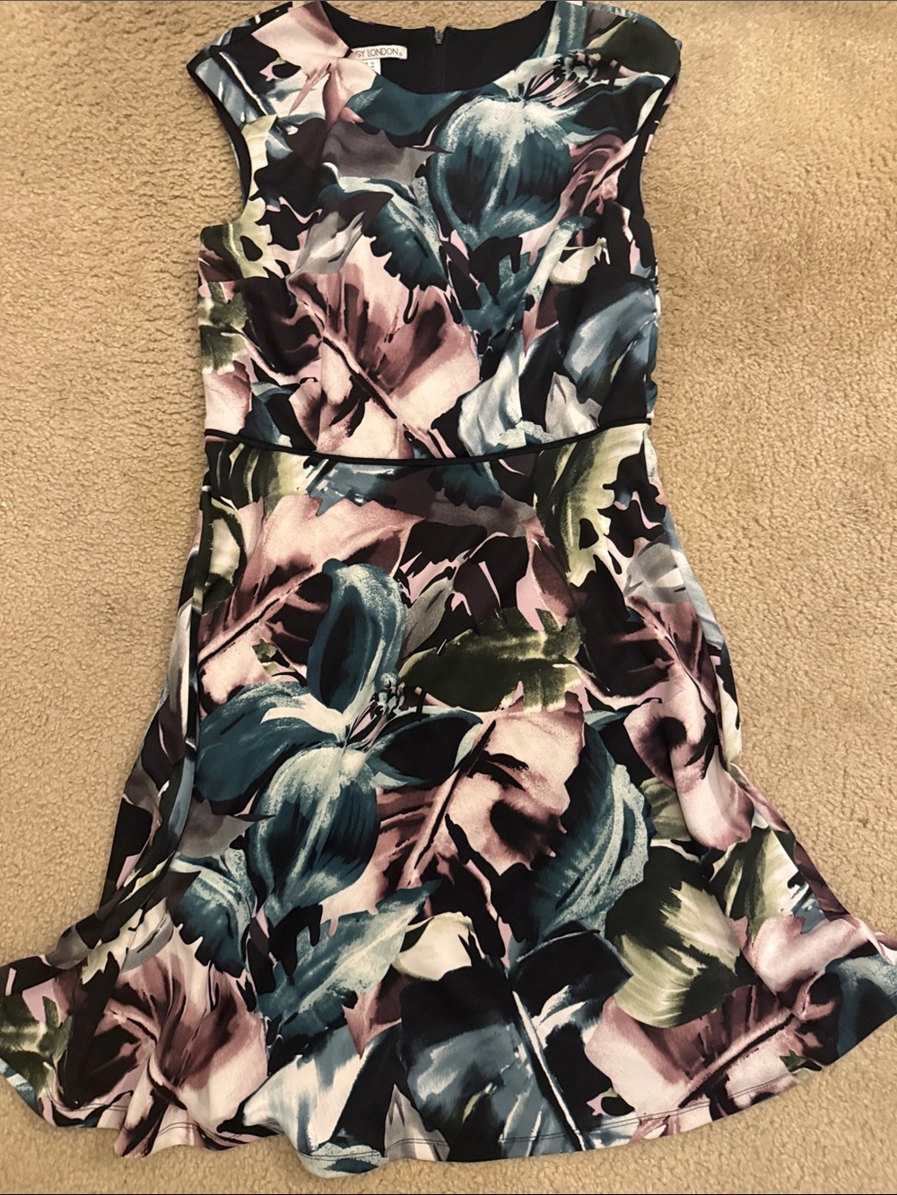 Maggy London Floral Midi Dress in Teal, Pink, Black